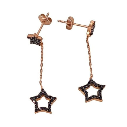 SILVER CHAIN ​​EARRINGS WITH STAR, PINK FINISH, AND ZIRCONIAS, PRESSURE CLOSURE