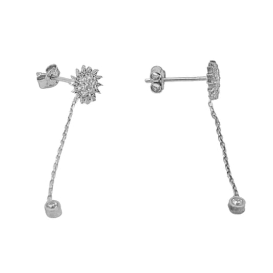 SILVER SUN CHAIN ​​EARRINGS RHODIUM FINISH ZIRCONIAS PRESSURE CLOSURE