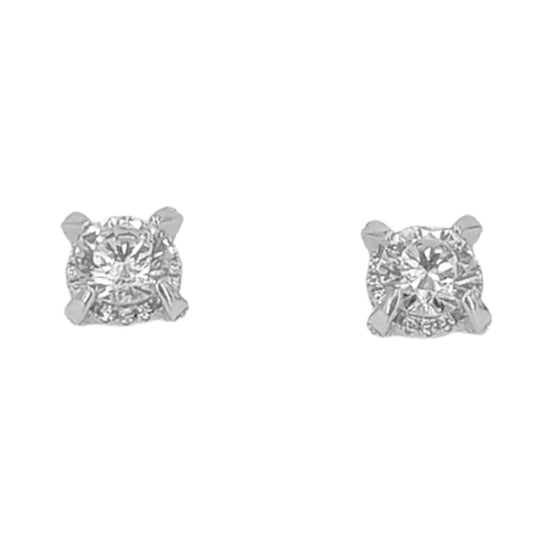 SOLITAIRE EARRINGS SILVER RHODIUM FINISH ZIRCONIAS PRESSURE CLOSURE