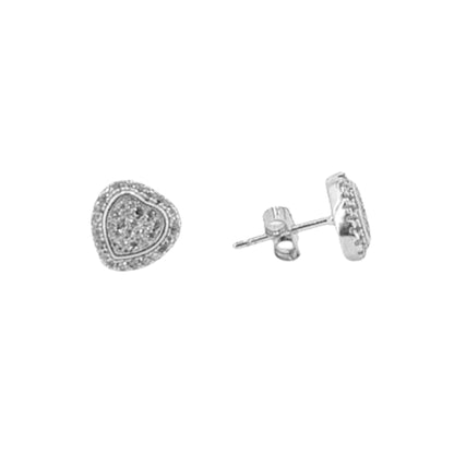 PENDIENTES CORAZON PLATA ACABADO RODIO CIRCONITAS CIERRE PRESION