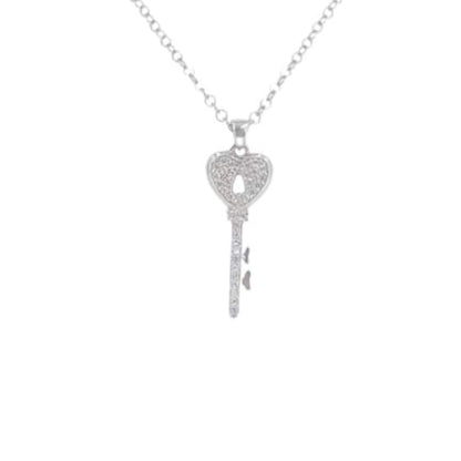 COLGANTE CORAZON LLAVE PLATA ACABADO RODIO CIRCONITAS
