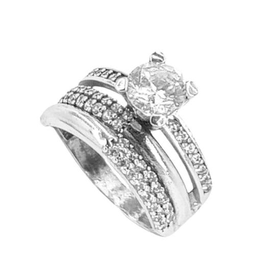 SOLITAIRE SILVER RHODIUM FINISH ZIRCONIAS