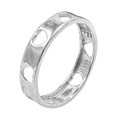 ANILLO PLATA ACABADO RODIO CORAZON CALADO LISO BRILLO