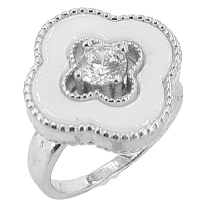 ANILLO PLATA ACABADO RODIO CRUZ CERAMICA BLANCA CIRCONITAS