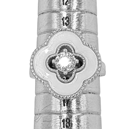 ANILLO PLATA ACABADO RODIO CRUZ CERAMICA BLANCA CIRCONITAS