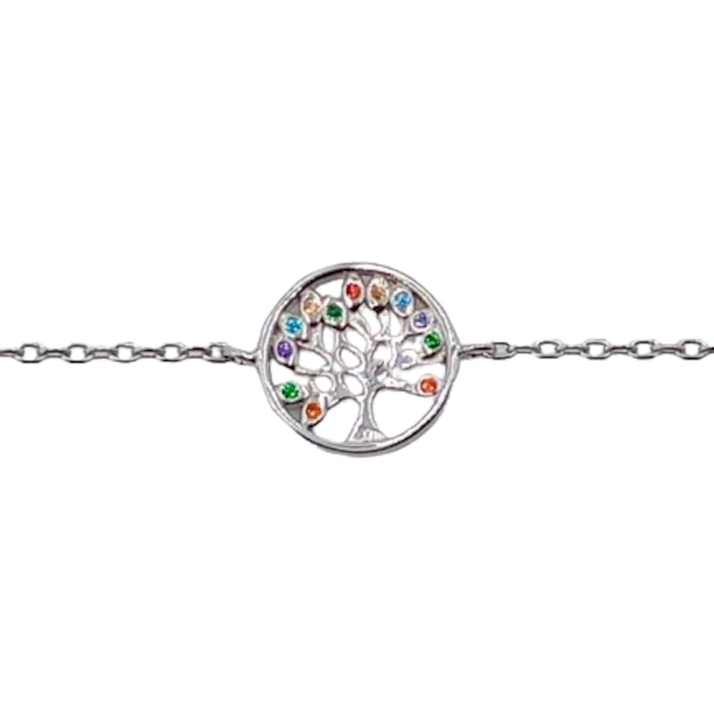 PULSERA ARBOL DE LA VIDA PLATA ACABADO RODIO CIRCONITAS