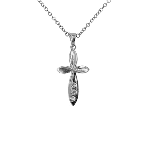 SILVER CROSS RHODIUM FINISH ZIRCONIAS SMOOTH SHINE