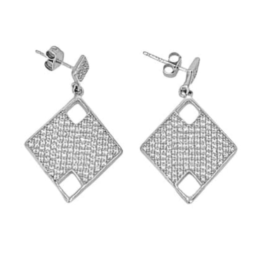 SILVER EARRINGS WITH RHODIUM FINISH AND ZIRCONIAS, GLAMOUR PRESSURE CLOSURE