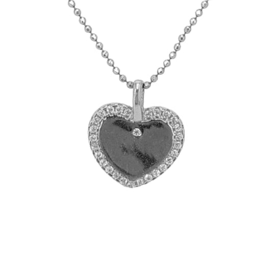 HEART SET SILVER RHODIUM FINISH EARRINGS NECKLACE WITH ZIRCONIAS