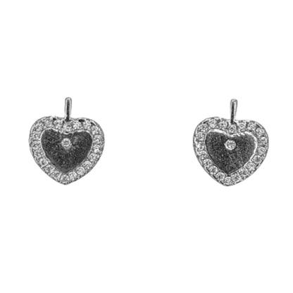 CONJUNTO CORAZON PLATA ACABADO RODIO PENDIENTES COLLAR CIRCONITAS