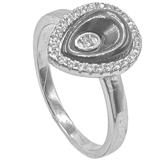 SILVER RING, BLACK CERAMIC, RHODIUM FINISH, ZIRCONIAS