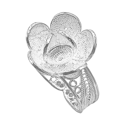 ANILLO FLOR PLATA ACABADO PLATEADO CALADO