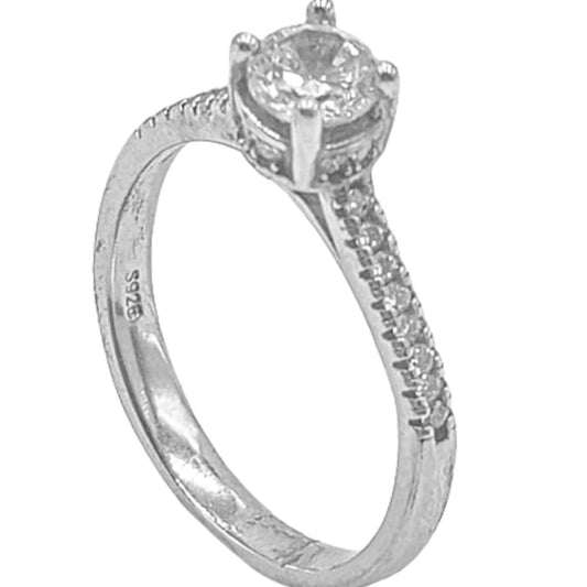 SOLITAIRE RING SILVER RHODIUM FINISH ZIRCONIAS