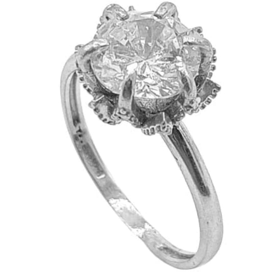 SOLITAIRE RING SILVER RHODIUM FINISH ZIRCONIA