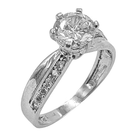 SOLITAIRE RING SILVER RHODIUM FINISH ZIRCONIAS