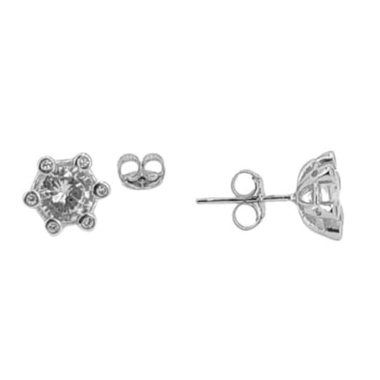 SILVER EARRINGS WITH RHODIUM FINISH AND ZIRCONIAS, PRESSURE CLOSURE