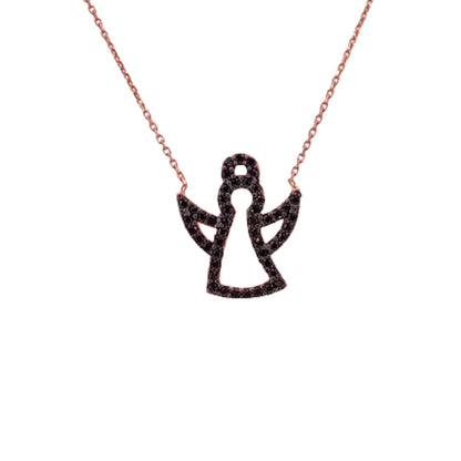 COLLAR ANGEL PLATA ACABADO ROSA CIRCONITAS NEGRAS