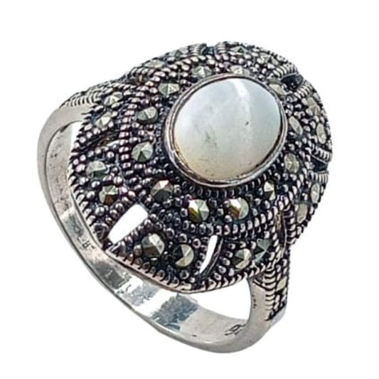 Vintage Silver Plated Ring with Natural Stones