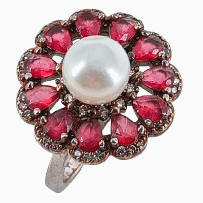 ANILLO PLATA ACABADO PLATEADO PERLA  PIEDRAS NATURALES