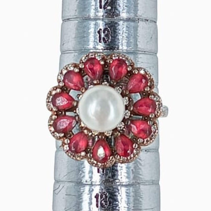 ANILLO PLATA ACABADO PLATEADO PERLA  PIEDRAS NATURALES