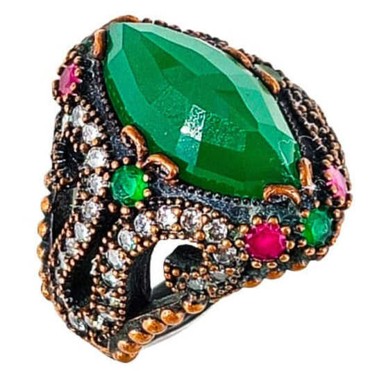 SILVER AND BRONZE RING WITH SILVER FINISH AND NATURAL ZIRCONIA STONES