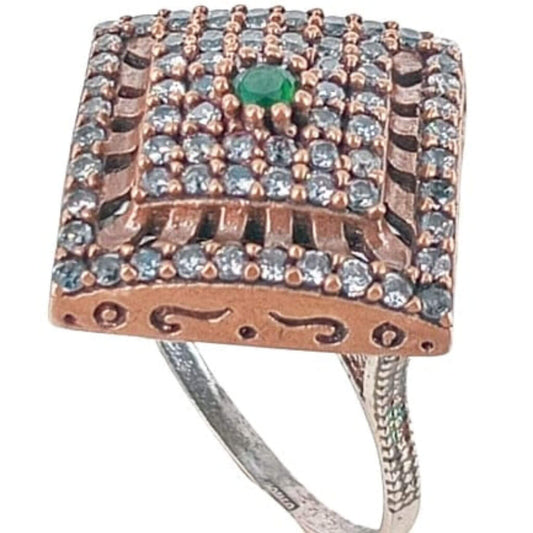 SILVER RING WITH PINK SILVER FINISH AND ZIRCONIAS