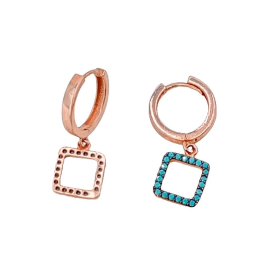 SILVER HOOPS WITH SMOOTH PINK FINISH AND NATURAL TURQUOISE