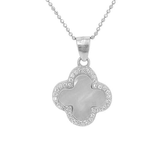 SILVER AND MOTHER-OF-PEARL CROSS SET WITH RHODIUM FINISH AND ZIRCONIAS