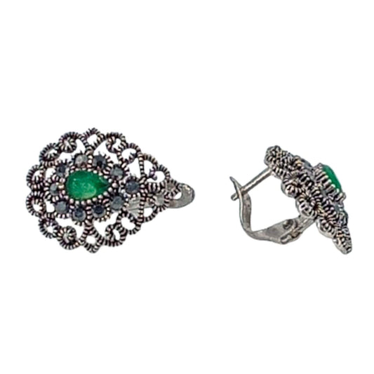 SILVER EARRINGS WITH ANTIQUE SILVER FINISH, NATURAL STONES, AND CATALAN CLOSURE