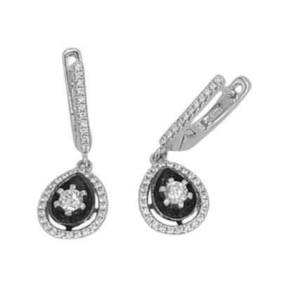 CONJUNTO PLATA CERAMICA NEGRA COLLAR PENDIENTES CIRCONITAS CIERRE CATALAN