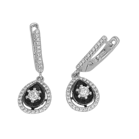 CONJUNTO PLATA CERAMICA NEGRA COLLAR PENDIENTES CIRCONITAS CIERRE CATALAN