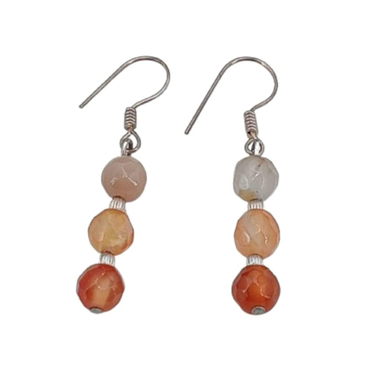 SILVER EARRINGS WITH SILVER FINISH, NATURAL STONES, HIPPIE CLOSURE