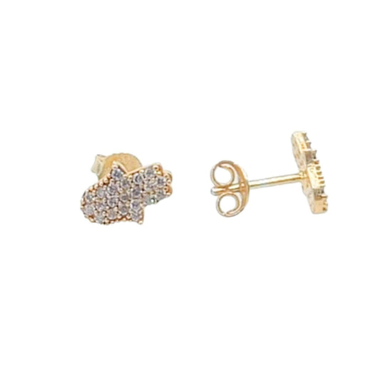 Hand-shaped silver earrings with gold finish and cubic zirconia, push-back closure.