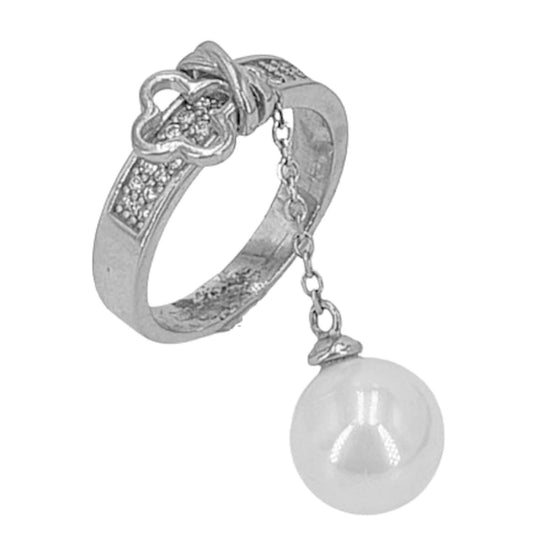 SILVER RING WITH RHODIUM FINISH AND ZIRCONIAS PEARL