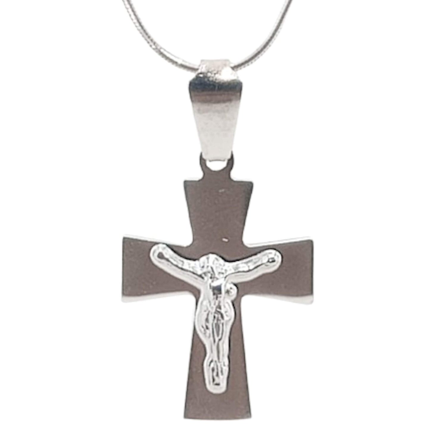 COLGANTE CRUZ PLATA ACABADO PLATEADO LISO BRILLO CRISTO RELIEVE