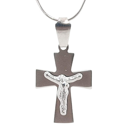 COLGANTE CRUZ PLATA ACABADO PLATEADO LISO BRILLO CRISTO RELIEVE