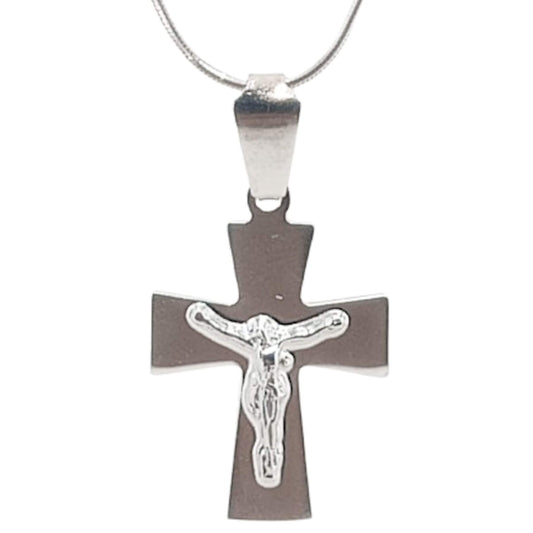 SILVER CROSS PENDANT, SMOOTH SHINE SILVER FINISH, RELIEF CHRIST