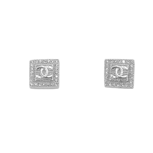 SILVER EARRINGS WITH RHODIUM FINISH AND ZIRCONIAS, PRESSURE CLOSURE