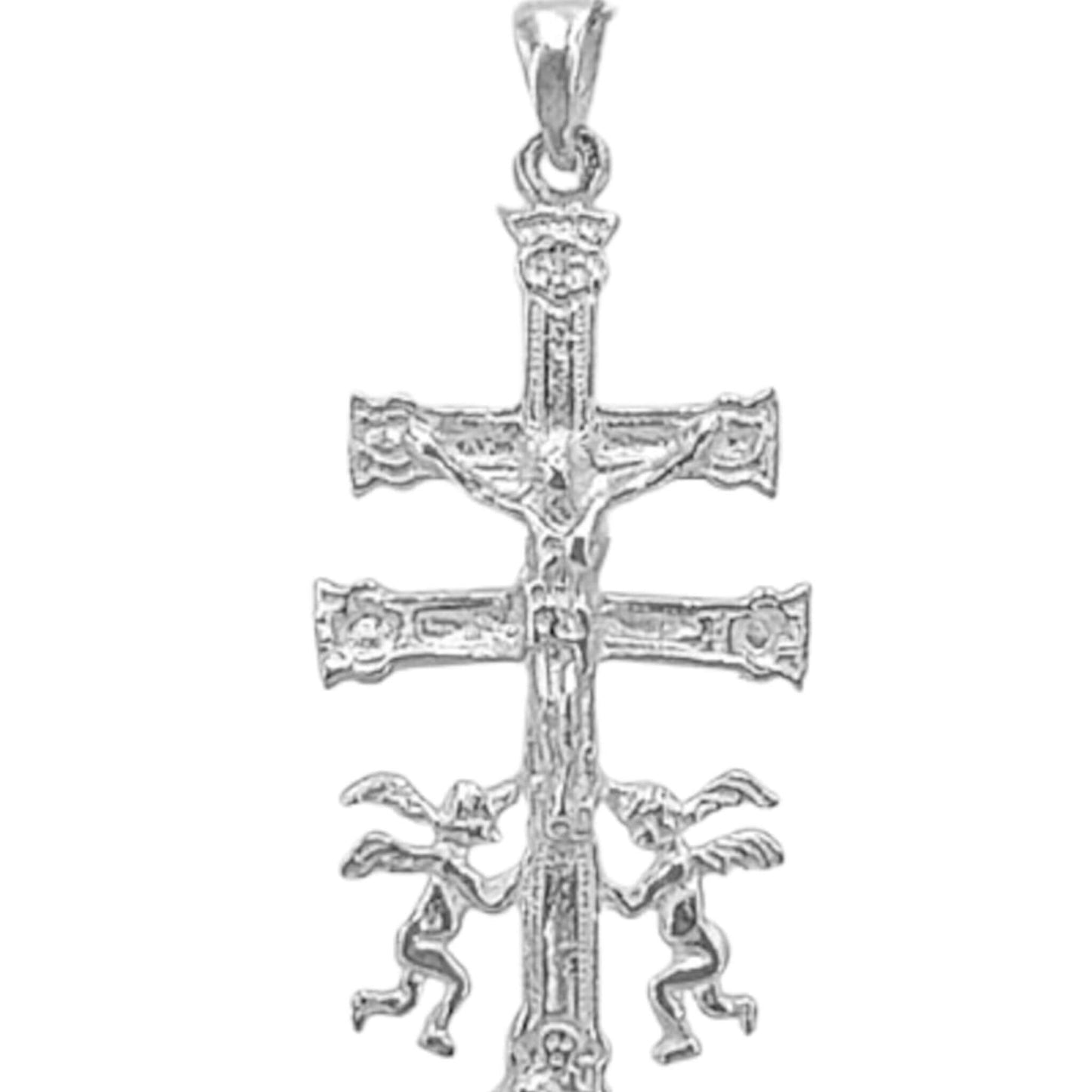 CRUZ DE CARAVACA PLATA ACABADO PLATEADO CRISTO RELIEVE