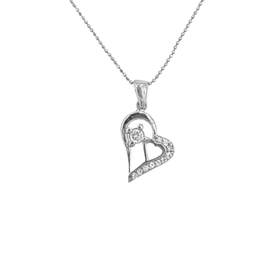 COLGANTE PLATA ACABADO RODIO CORAZON CIRCONITAS