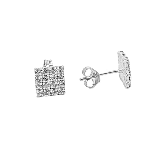 SILVER EARRINGS WITH SILVER FINISH AND ZIRCONIAS, PRESSURE CLOSURE