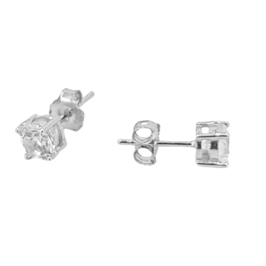 SOLITAIRE EARRINGS SILVER RHODIUM FINISH ZIRCONIA PRESSURE CLOSURE