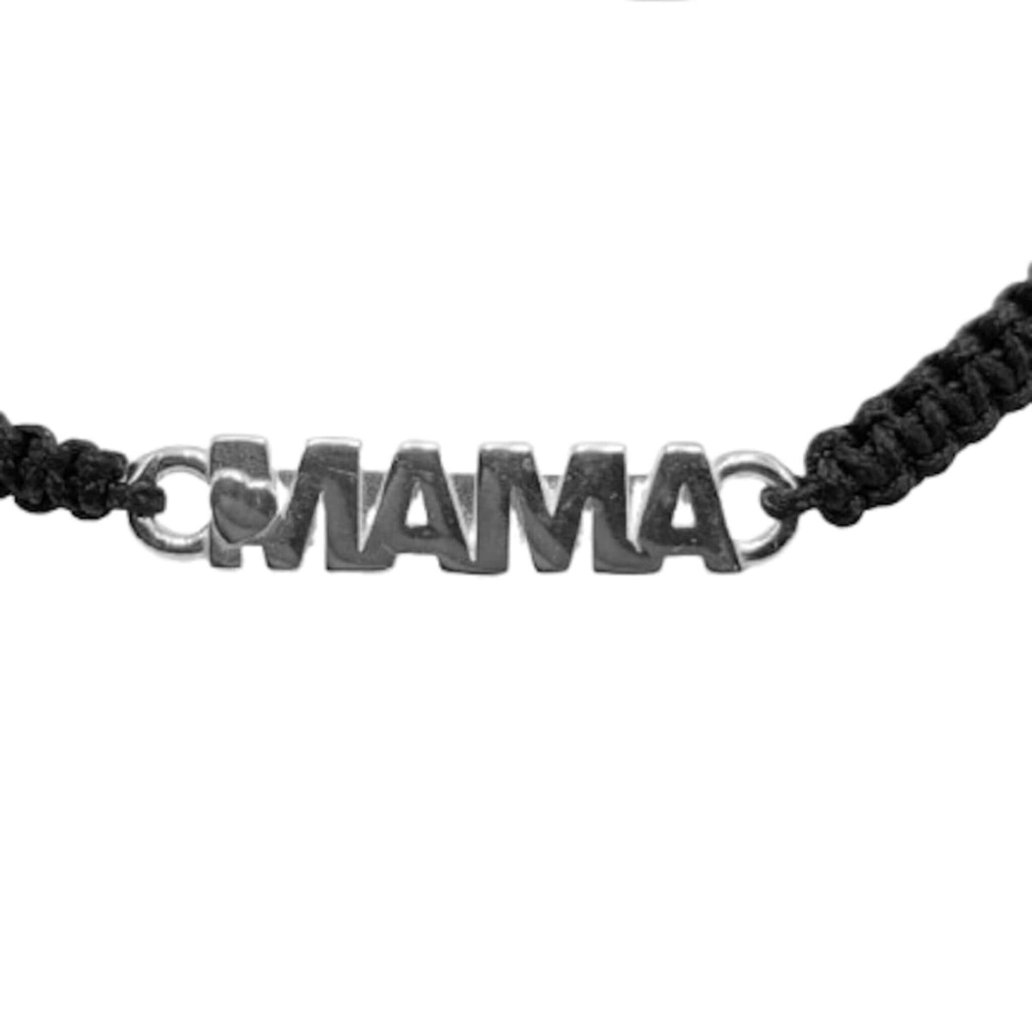 PULSERA MAMA PLATA HILO NEGRO ACABADO PLATEADO LISO BRILLO