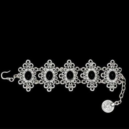 Pulsera Zamak Calada Piedras Negras Ajustable 15-19cm - Elegante