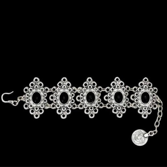 Pulsera Zamak Calada Piedras Negras Ajustable 15-19cm - Elegante