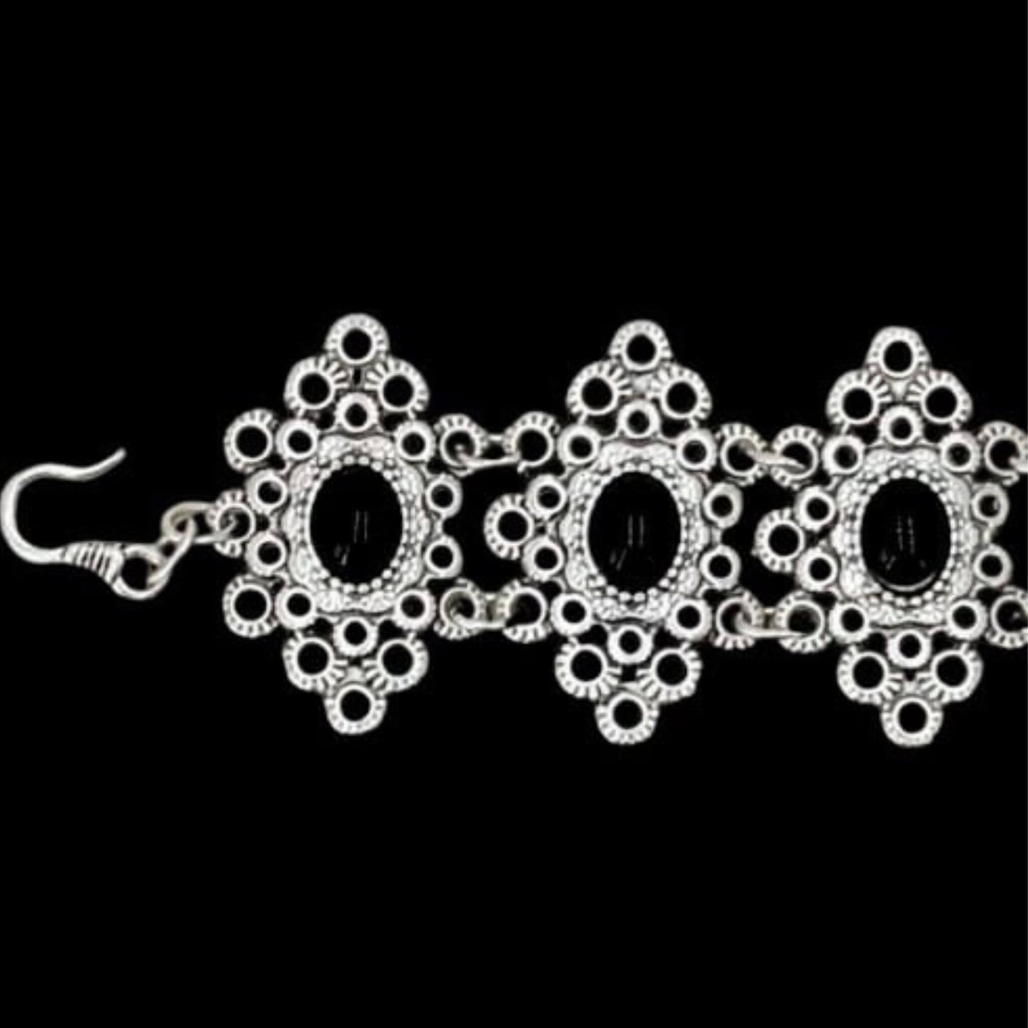 Pulsera Zamak Calada Piedras Negras Ajustable 15-19cm - Elegante