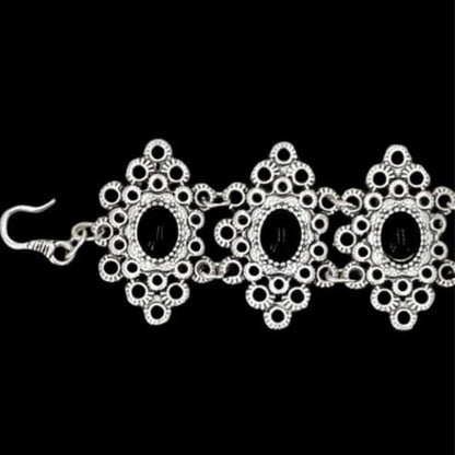 Pulsera Zamak Calada Piedras Negras Ajustable 15-19cm - Elegante