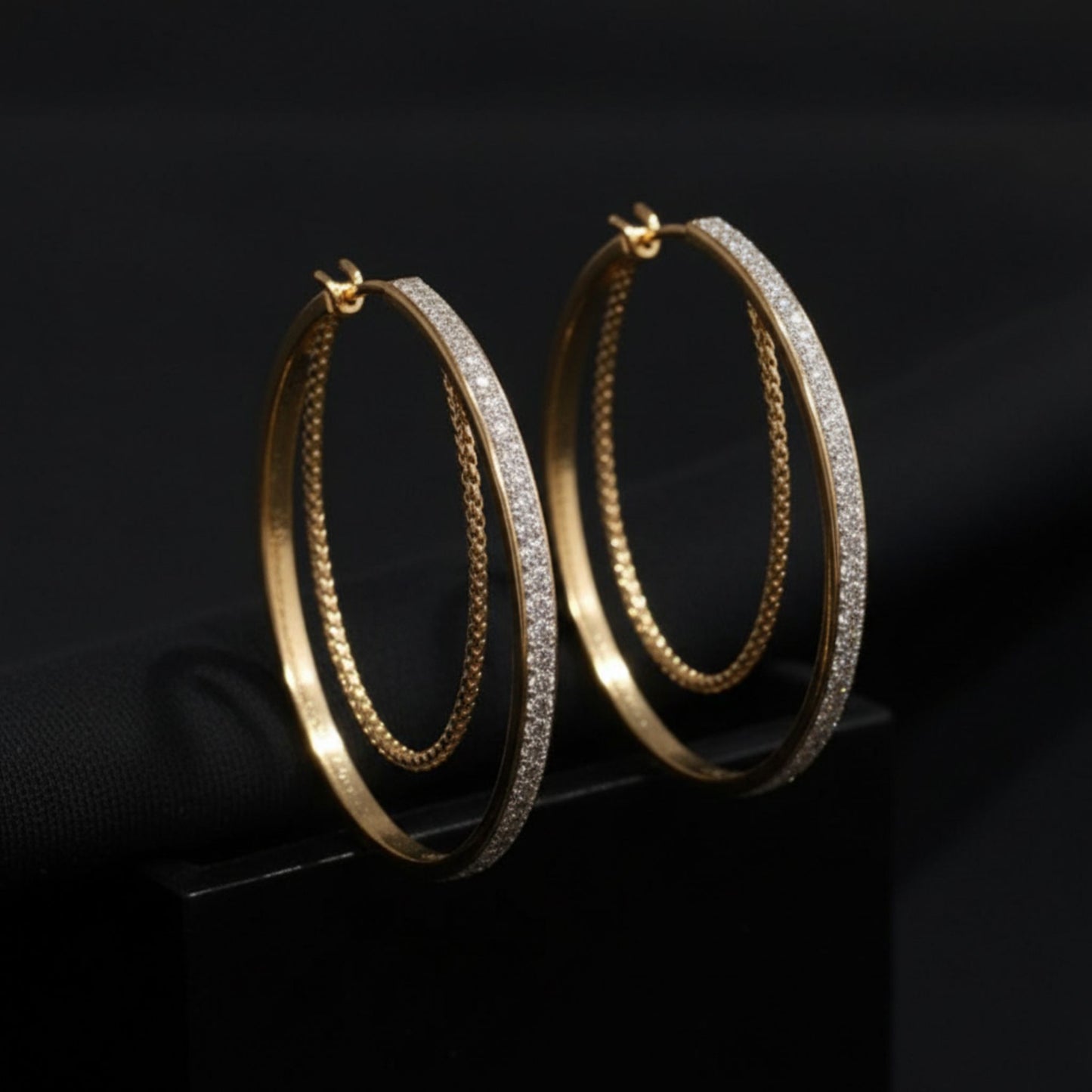 Pendientes Aros Dobles Dorados con Circonitas