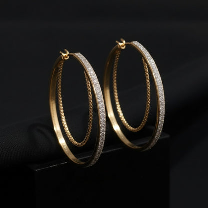 Pendientes Aros Dobles Dorados con Circonitas