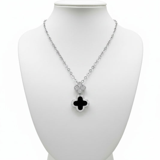 SILVER CROSS NECKLACE WITH RHODIUM FINISH AND ENAMEL CUTTING ZIRCONIAS